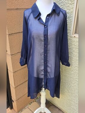 City Chic Sheer Navy Button-Up Tunic Shirt